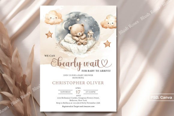 Download Neutral Teddy Bear Sleeping Moon Invite - Teddy bear sleeping Collection
