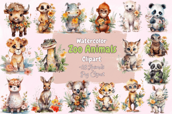 Download Watercolor Zoo Animals Clipart - Zoo animals Collection