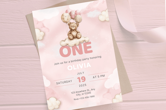 Download First Birthday Invitation Girl - Canva - Invitation girl Collection