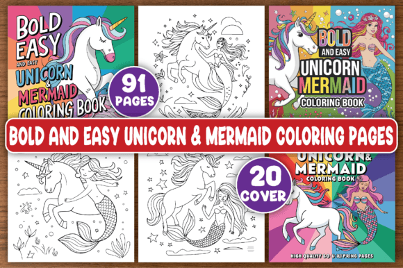 Download Bold and Easy Unicorn &amp; Mermaid Coloring - Bold Collection